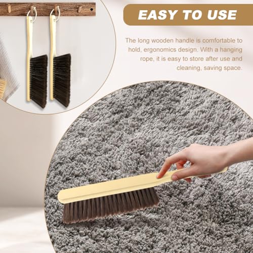 CALIDAKA 2-Piece Wooden Hand Broom Brushes with Long Handle - Soft Bristle Cleaning Brush (As Shown)