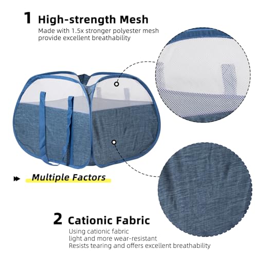 Hedonlee 90L Collapsible Laundry Basket, Square Tear-Proof Mesh Hamper - Blue