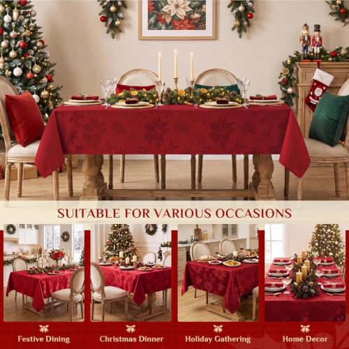 Christmas Jacquard Rectangle Tablecloth 60x84 Inch - Flower Red Variation