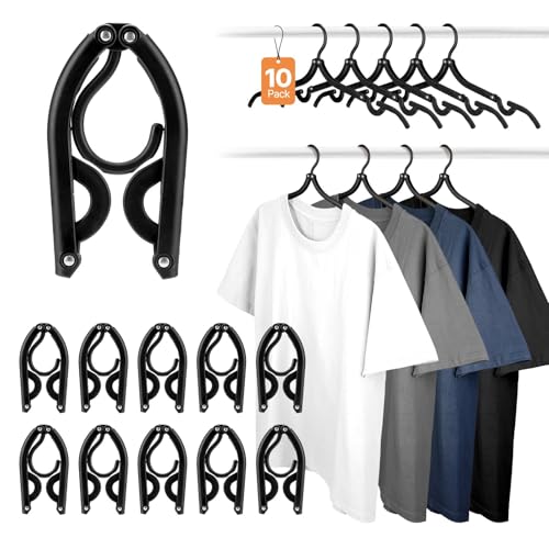HOUSE DAY Foldable Travel Hangers - 10 Pack, Black Compact Clothes Hangers