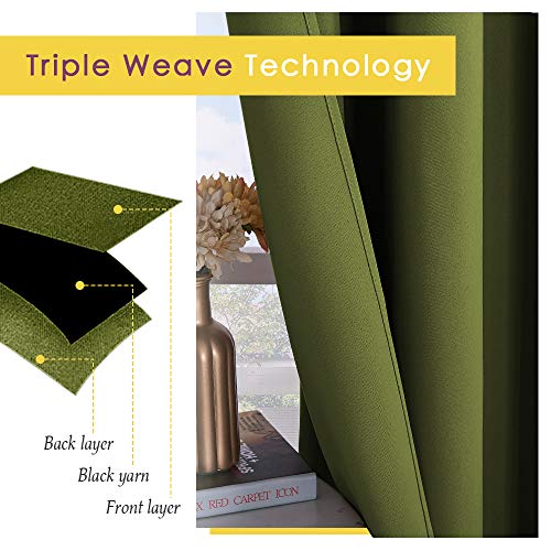 NICETOWN Olive Green Blackout Curtains - Set of 2, 34x40