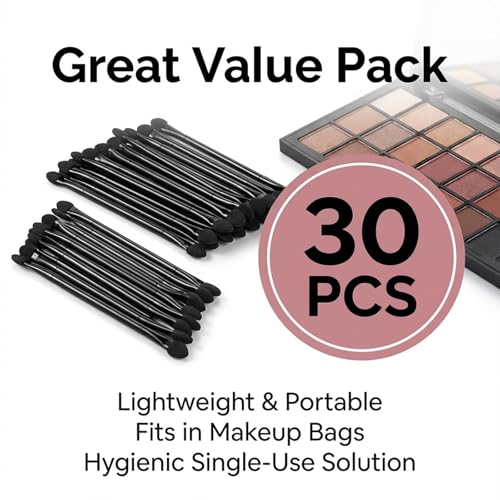 Xyembu 30 Pcs Disposable Dual-Sided Sponge Eyeshadow Brushes 4.7 Inch Black