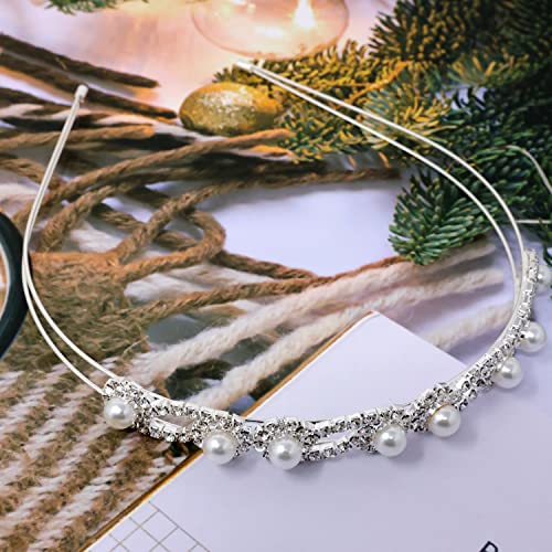 Honbay Crystal Pearl Wedding Headband Bridal Hair Crown Tiara