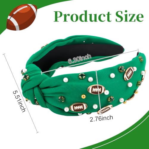 Green Football Headband with Pearls and Rhinestones for Women