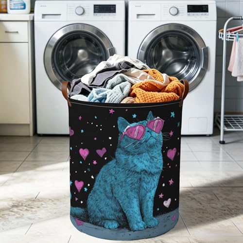 Cool Cat Laundry Basket, Colorful588 Pink Heart Sunglasses Hamper 15.75x19.7in