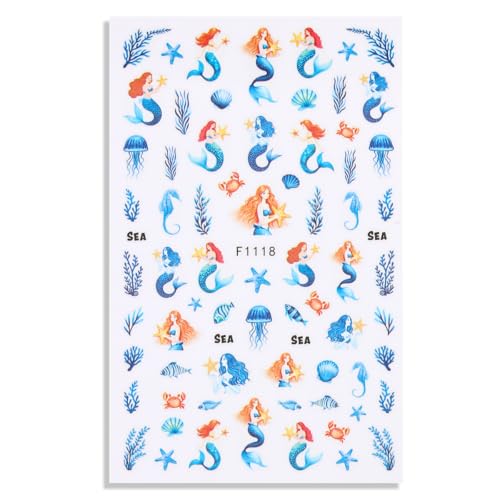 SIMAYKUWA Summer Ocean Nail Stickers Mermaid Dolphin Decals 4 Sheets