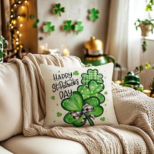 St. Patrick's Day Pillow Cover 18x18 - Shamrock Farmhouse Decor