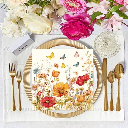 Vintage Floral Paper Napkins - 50 Pack, 6.5x6.5 Inches for Events