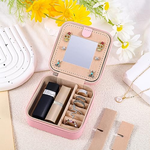 Pink Travel Jewelry Organizer Box with Mirror for Women & Girls - Personalized Initial Jewelry Case