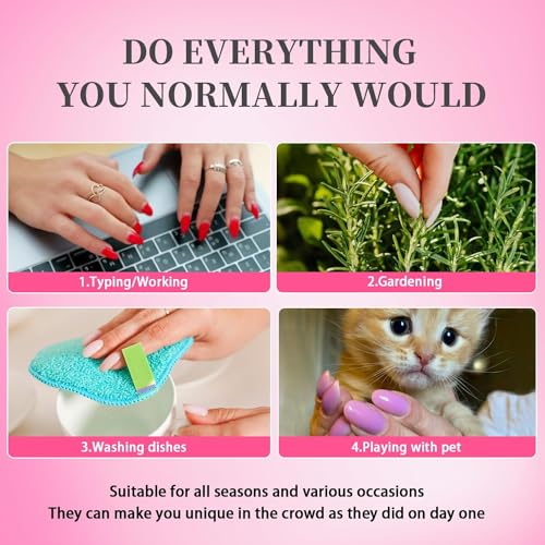 KXAMELIE Hot Pink Press on Nails Short Almond Gel False Nails 24Pcs