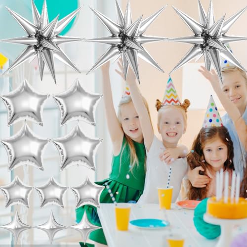 22 Pcs Silver Star Balloons - 22/18/10 Inch Foil Mylar Set