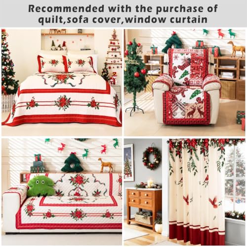 Reversible Christmas Sofa Slipcover Deer Snowflake Pattern Red White 134x71 with Tassels