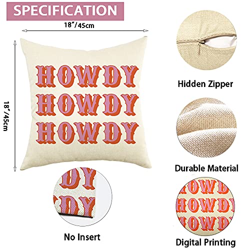 Ogiselestyle Farmhouse 18x18 Inch Pillow Covers with Howdy Quote - Rustic Cushion Cover for Sofa & Home Decor