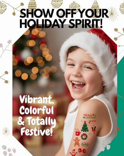 Christmas Temporary Tattoos for Kids - 12 Sheets Holiday Party Favors