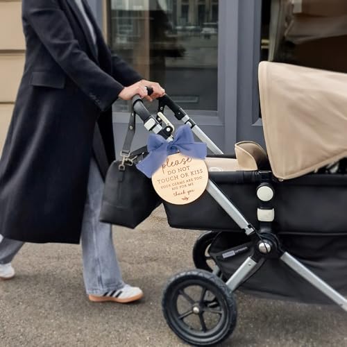 Please Do Not Touch Baby Sign - Wooden Sign with Blue Ribbon