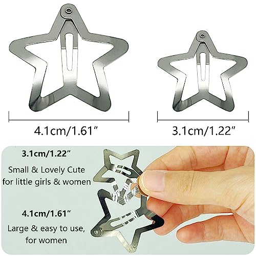 GKETN 10-Pack Y2K Metal Star Hair Clips Non-Slip Silver Barrettes