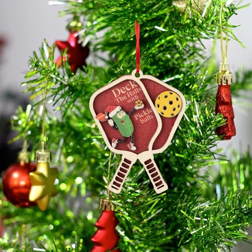Pickleball Christmas Ornament - Wooden 2-Layer Decoration for Tree