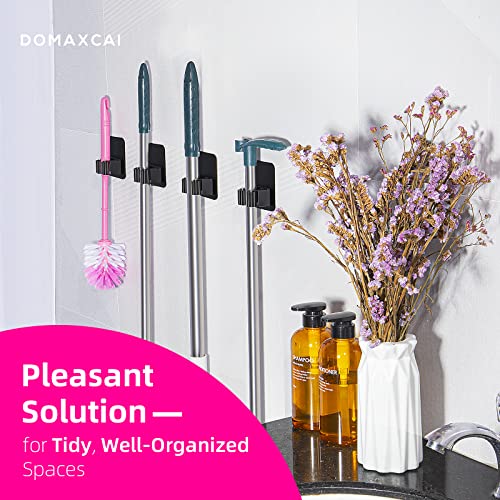 DOMAXCAI 4 Pack Broom Holder Wall Mount - Adhesive Mop & Tool Organizer