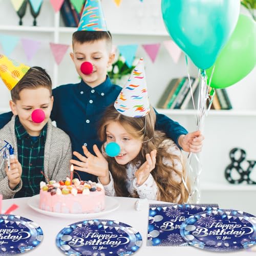 Navy Blue and Silver Birthday Party Tableware Set - Plates and Napkins