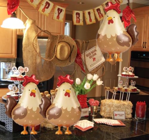 3-Piece Farm Chicken Foil Balloons - Large Rooster Decor for Barnyard Party