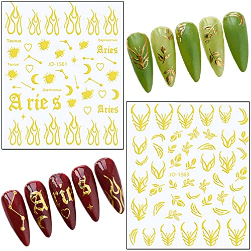 Vezocim Gold Nail Art Stickers 6 Sheets 3D Self-Adhesive Decals