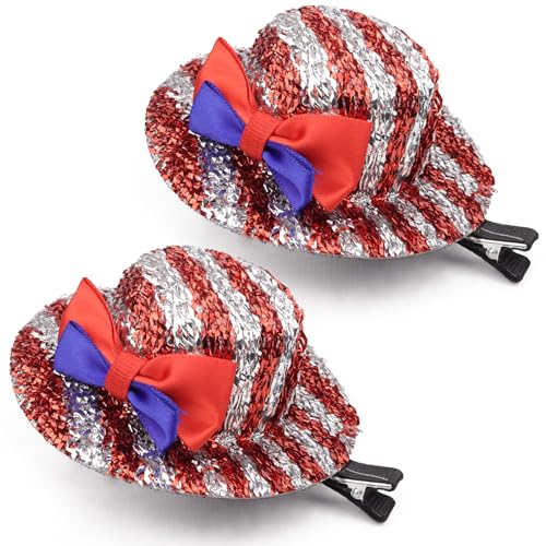Needzo 4th of July Glitter Flag Hat Clips - Patriotic Hair Bow Barrettes (2 Pack)