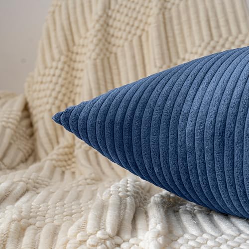 Denim Blue Lumbar Pillow Cover 14x36 Inch Corduroy Cushion