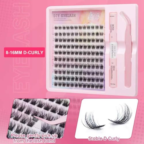 TOPQEEIST Wispy Lash Clusters Kit D Curl Individual Eyelash Extensions with Bond and Seal