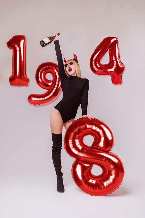 Red 4 Balloon - 40 Inch Number 4 Balloon for 4th Birthday Party Decorations | Large Red Party Decor