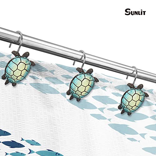 Turquoise Sunlit Tilt Sea Turtle Shower Curtain Hooks – Resin Bathroom Decor, Set of 12