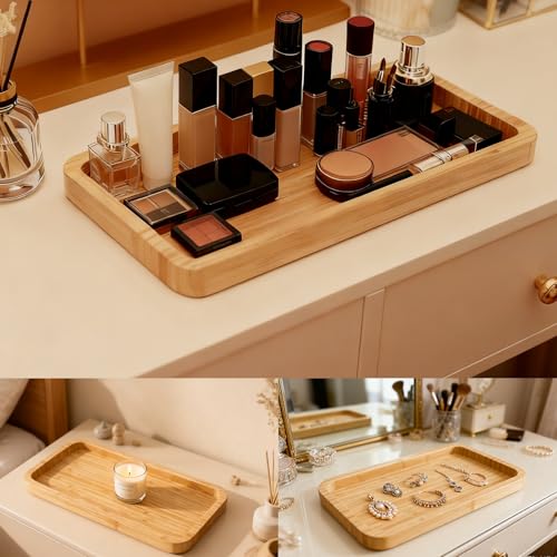 Natural Bamboo Vanity Tray - 11.8 x 5.9 Inch Bathroom Organizer