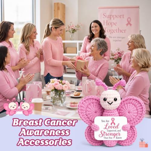 Breast Cancer Awareness Gift for Women - Pink Butterfly Plush & Ribbon Accessory