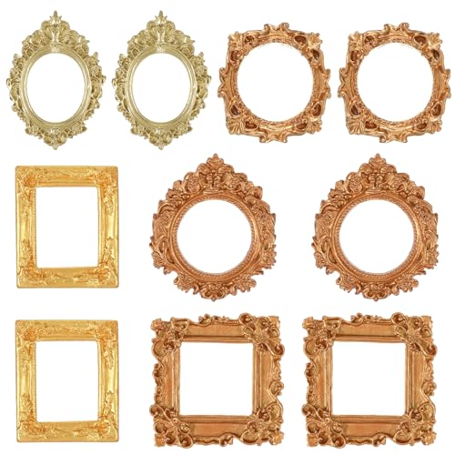 10Pcs Mini Gold Picture Frames Vintage Baroque Resin Small Frames for Crafts