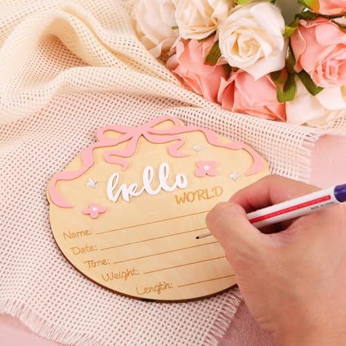 Hello World Newborn Name Sign - Wooden Birth Announcement Board