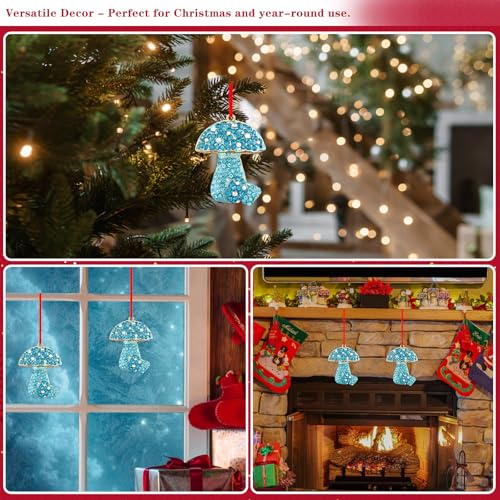 WhatSign Metal Mushroom Christmas Tree Ornament with Rhinestones