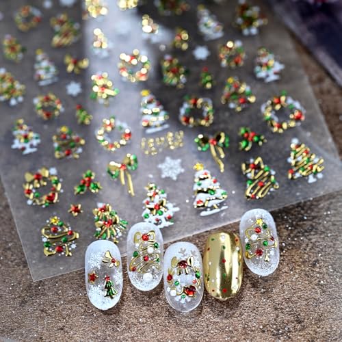 PSBRBAD 5D Embossed Gold Christmas Nail Art Stickers & Decals