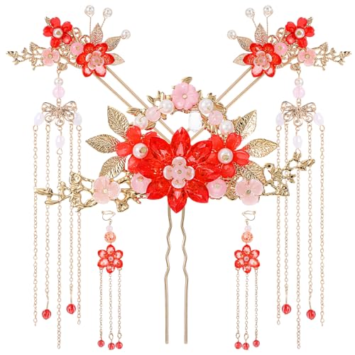 Bremorou 5-Piece Chinese Hair Stick Set with Tassel and Ear Clips