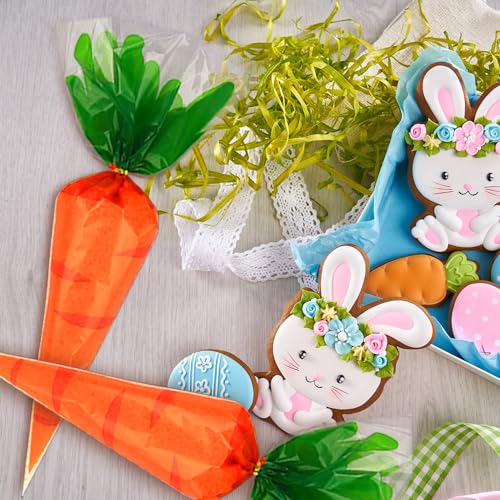 Easter Carrot Cone Cellophane Bags with Twist Ties 100 Pcs