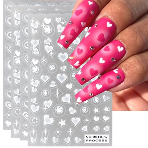 Valentine's Day Nail Art Stickers - Self-Adhesive Heart Decals (4 Sheets)