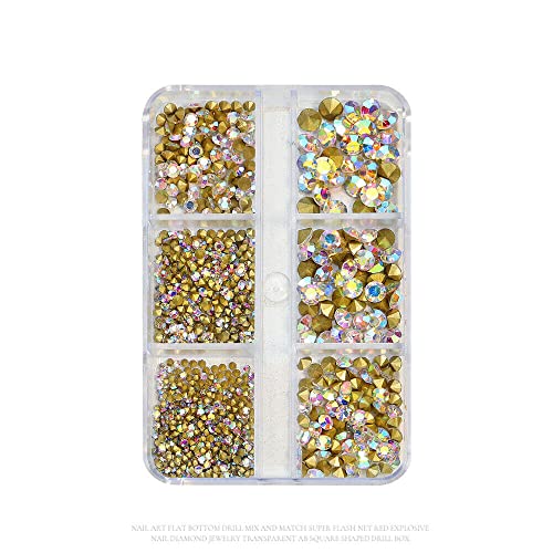 1060PCS Crystal AB Nail Art Rhinestones in 6 Sizes with Organizer Box