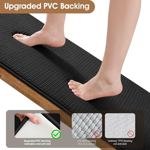 ACCUMTEK Memory Foam Bath Mat - Absorbent Waffle Weave Rug, 24" x 17", Black