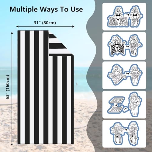 GUWESHIJ Black Beach Towel, 31"x63" Lightweight Quick Dry Microfiber