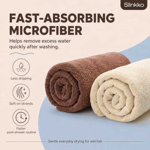 Microfiber Hair Towel Wrap for Women - Ultra Absorbent Beige & Brown