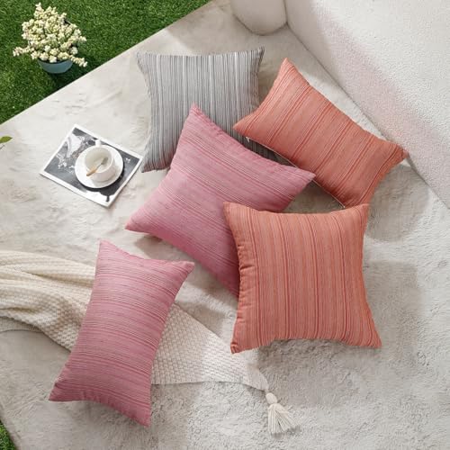 VAKADO Hot Pink Outdoor Chenille Pillow Covers 18x18 Set of 2 - Waterproof & UV Resistant