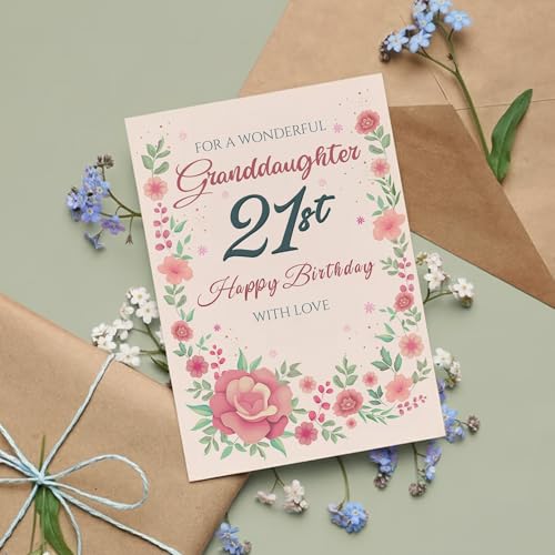 Granddaughter 21st Birthday Card with Printed Verse - Premium A5 Size UK Made