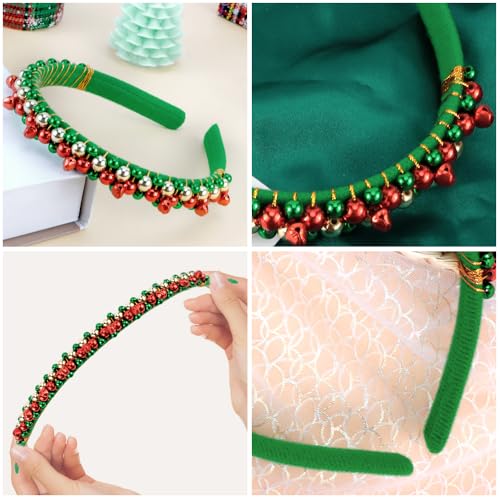 AHONEY Green Velvet Christmas Bell Headband for Women and Girls