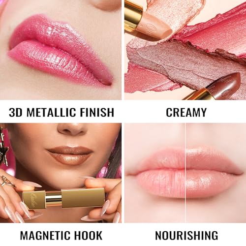 Oulac Light Pink Metallic Lipstick – Hydrating Vegan Shimmer Lip Color