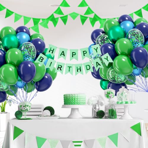 Metallic Blue Green Balloons Set - 60pcs 12inch & 10inch