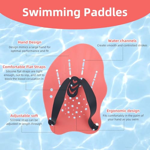 2pcs Swim Paddles Hand, Hand Paddles for Lap Swimming Training Equipment with Adjustable Straps Women Men Kids Childrens Swim Gear Accessories for Freestyle Breaststroke Butterfly