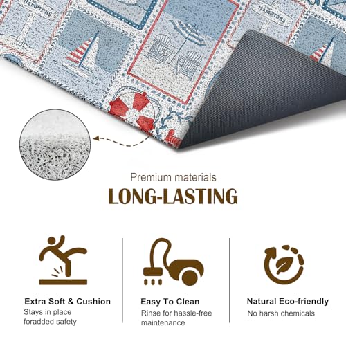 KBRCT Coastal Outdoor Door Mat - Ocean, Lobster, Lighthouse, Sailboat Design, 17x30 Inches